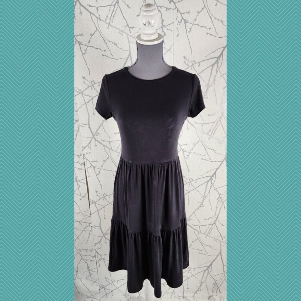 Hudson North Black Stretch Jersey Flowy Tiered Midi Dress